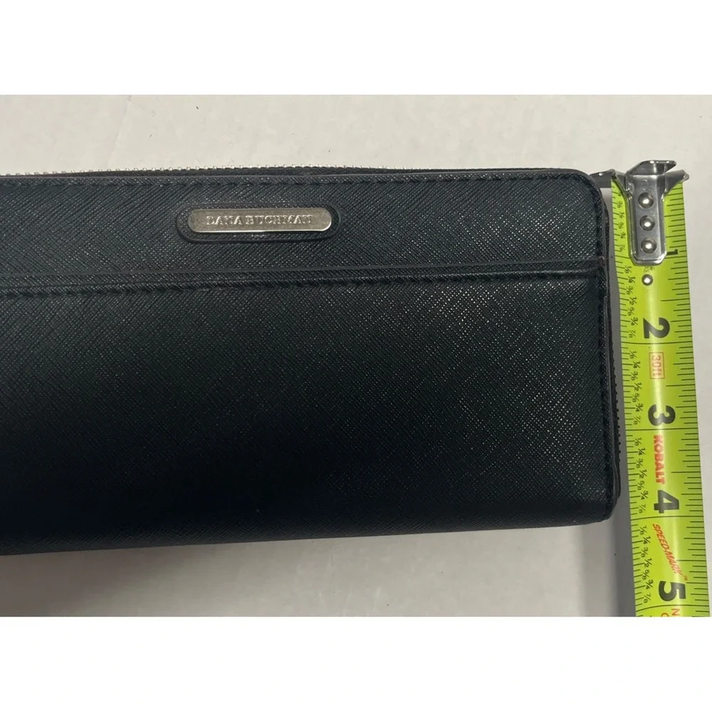 Dana Buchman Black Saffiano Zip Wallet Metallic Silver Interior Zebra Stripe